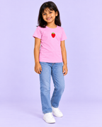 Girls' Pink Mini Strawberry Printed Short Sleeve T-Shirt — full-length view