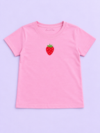 Girls' Pink Mini Strawberry Printed Short Sleeve T-Shirt — flat-lay view