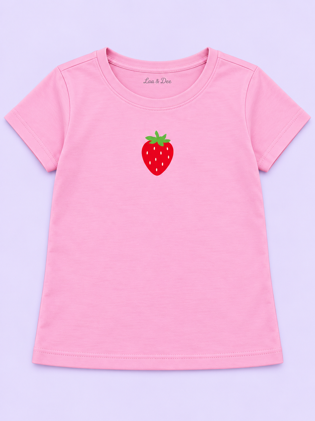 Girls' Pink Mini Strawberry Printed Short Sleeve T-Shirt — detail view
