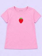 Girls' Pink Mini Strawberry Printed Short Sleeve T-Shirt — detail view