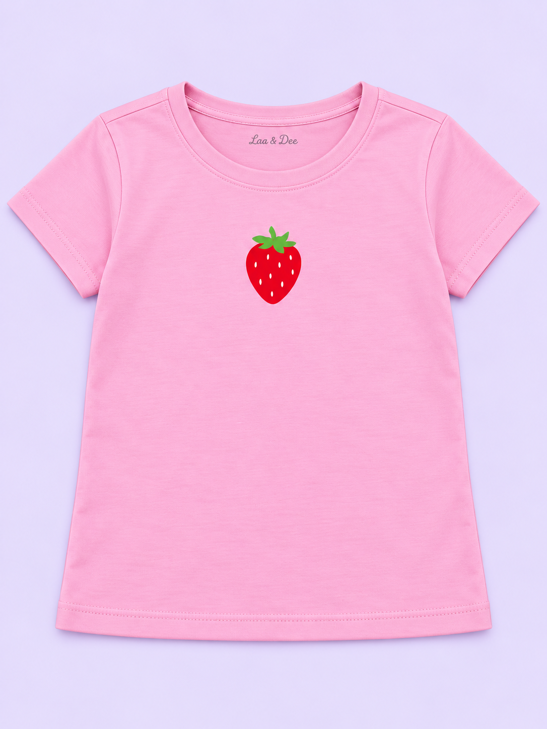 Girls' Pink Mini Strawberry Printed Short Sleeve T-Shirt — detail view