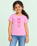 Girls' Pink Three Bows Printed Short Sleeve T-Shirt — front view