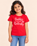 Girls' Red Daddy's Little Butterfly Printed Short Sleeve T-Shirt — front view