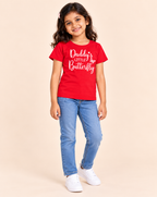 Girls' Red Daddy's Little Butterfly Printed Short Sleeve T-Shirt — full-length view
