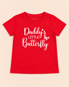 Girls' Red Daddy's Little Butterfly Printed Short Sleeve T-Shirt — flat-lay view