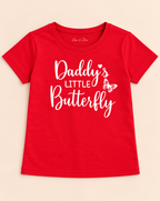 Girls' Red Daddy's Little Butterfly Printed Short Sleeve T-Shirt — detail view