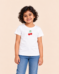 Girls' White Mini Cherries Printed Short Sleeve T-Shirt — front view