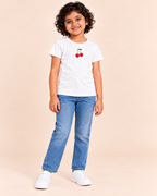 Girls' White Mini Cherries Printed Short Sleeve T-Shirt — full-length view
