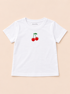 Girls' White Mini Cherries Printed Short Sleeve T-Shirt — flat-lay view
