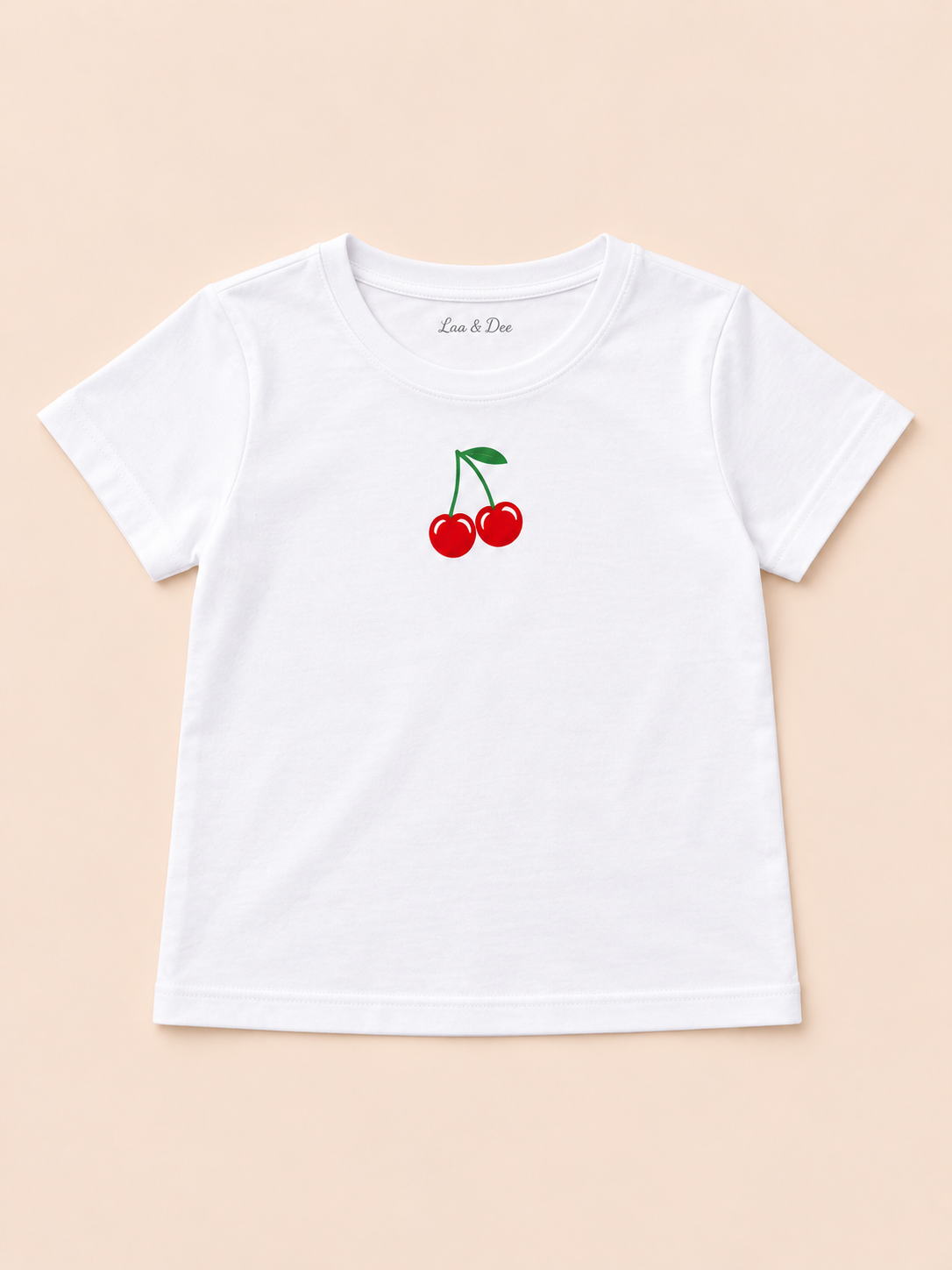 Girls' White Mini Cherries Printed Short Sleeve T-Shirt — flat-lay view