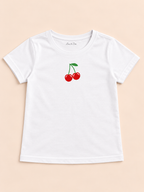 Girls' White Mini Cherries Printed Short Sleeve T-Shirt — detail view