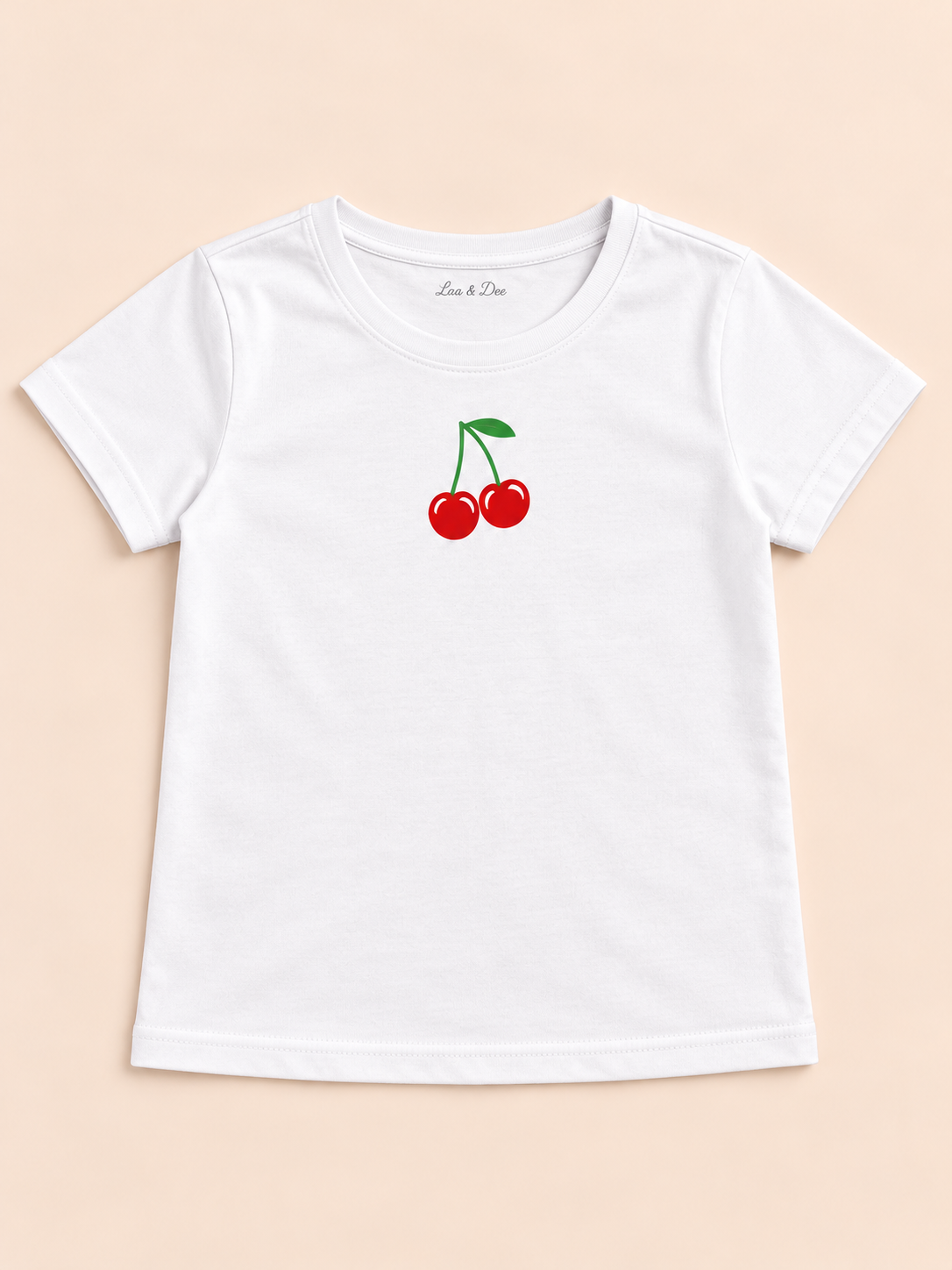 Girls' White Mini Cherries Printed Short Sleeve T-Shirt — detail view