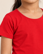 Girls' Plain Short Sleeve T-Shirt - Red - fabric and stitching close-up #colour:red