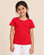 Girls' Plain Short Sleeve T-Shirt - Red - front view on girl model #colour:red