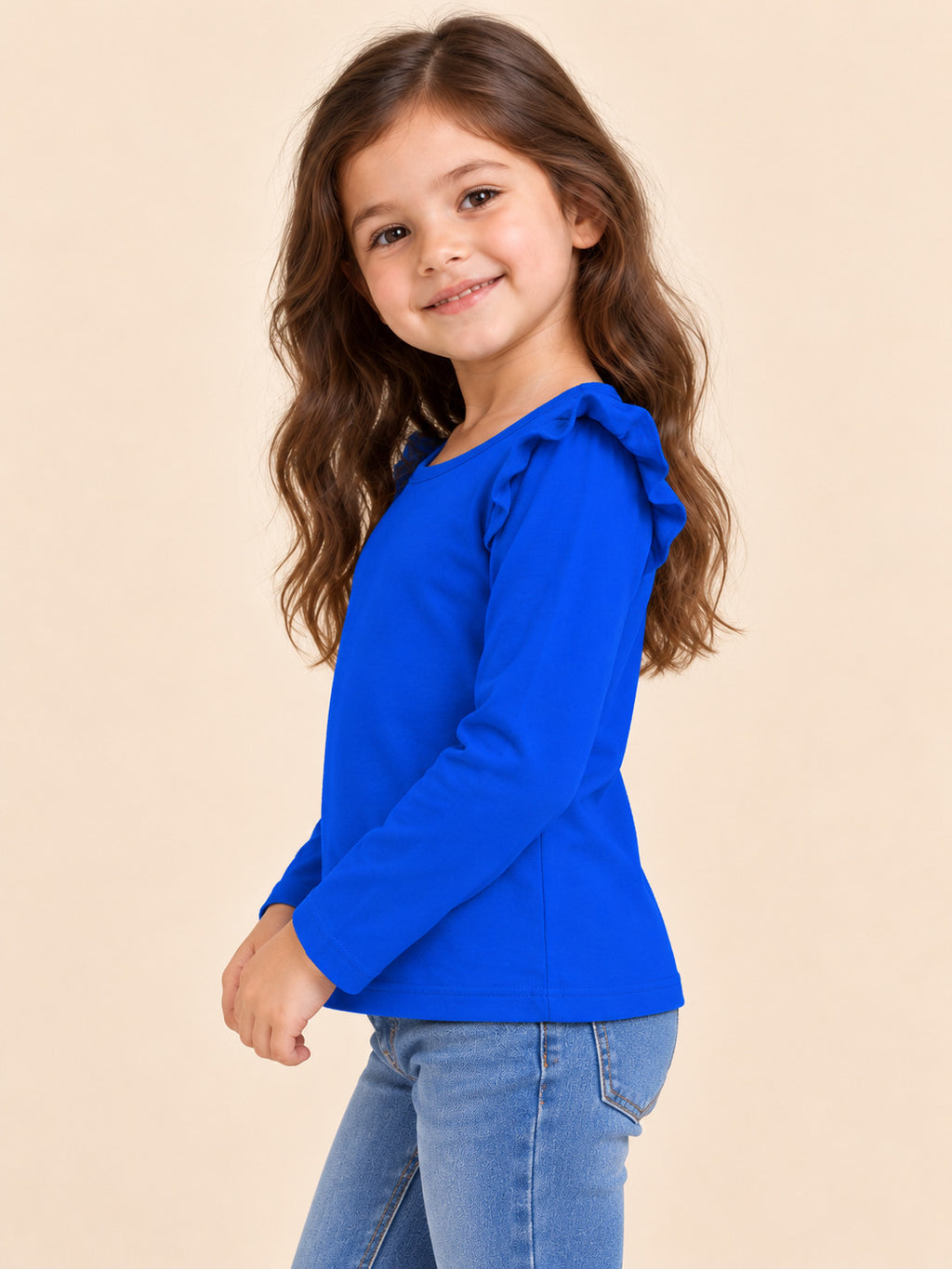Girls royal blue full sleeve top side #colour:royal-blue