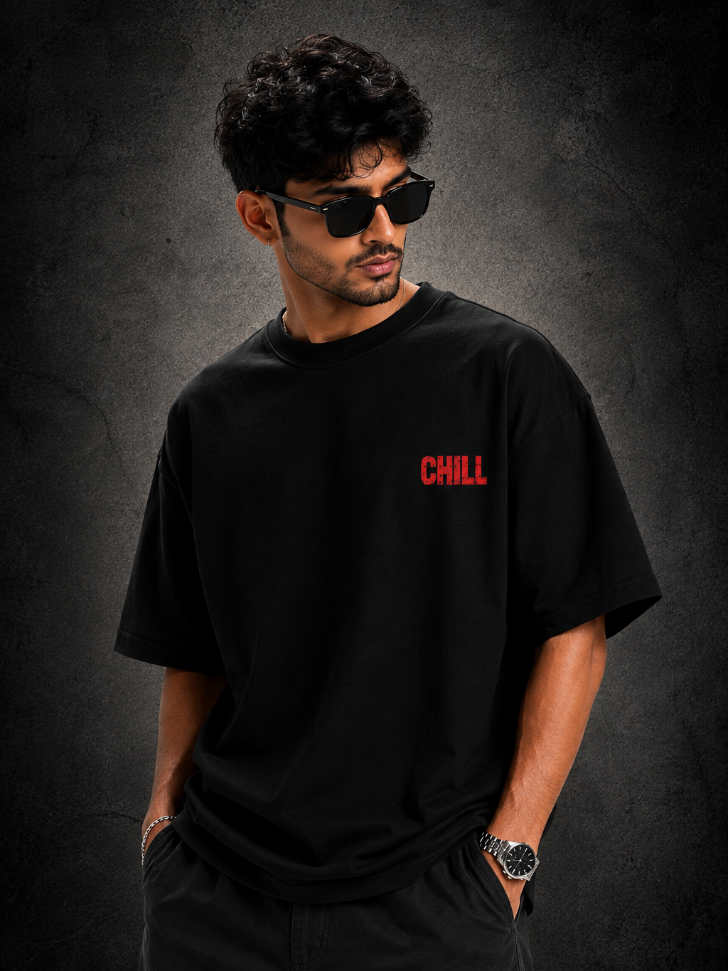 Black Streetwear Printed Oversized T-shirt