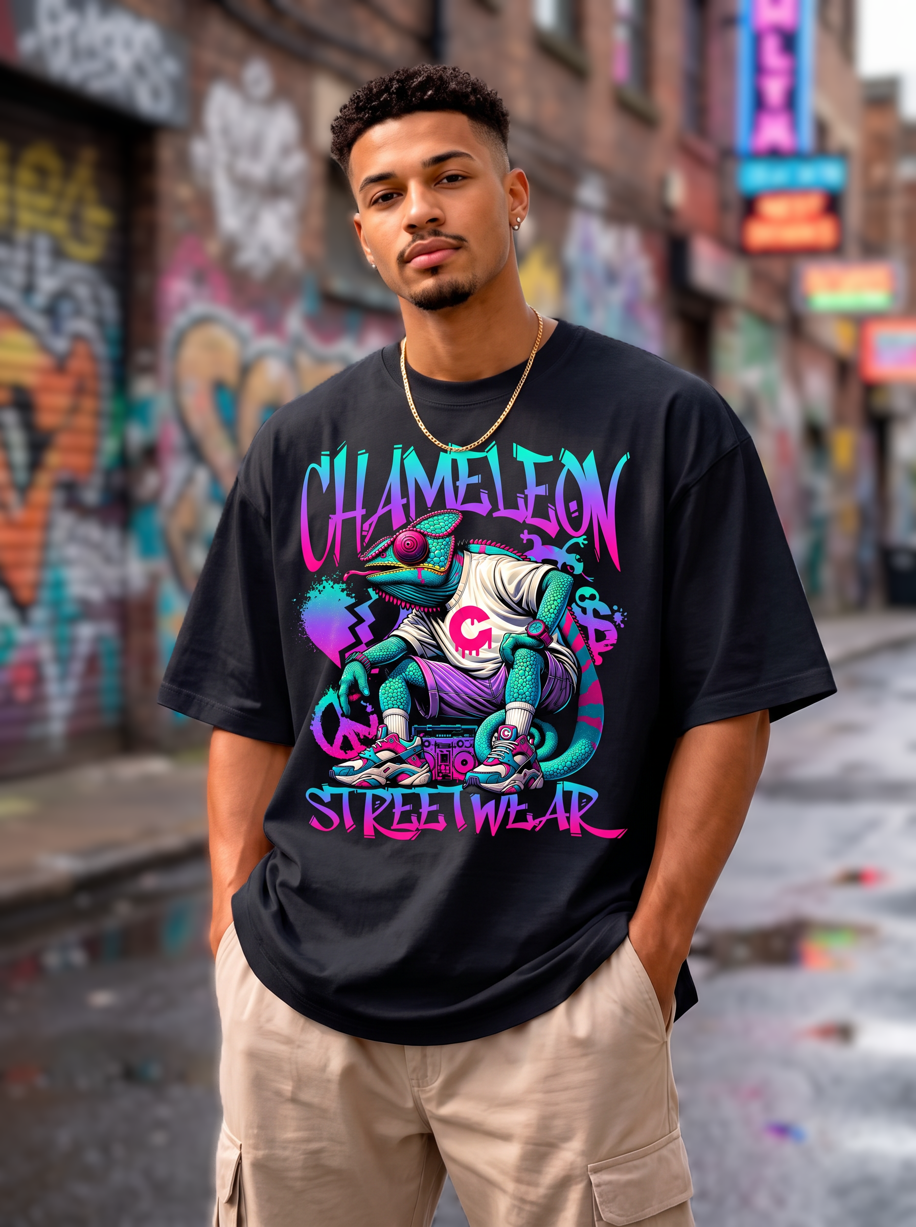 Black Streetwear Printed Oversized T-shirt
