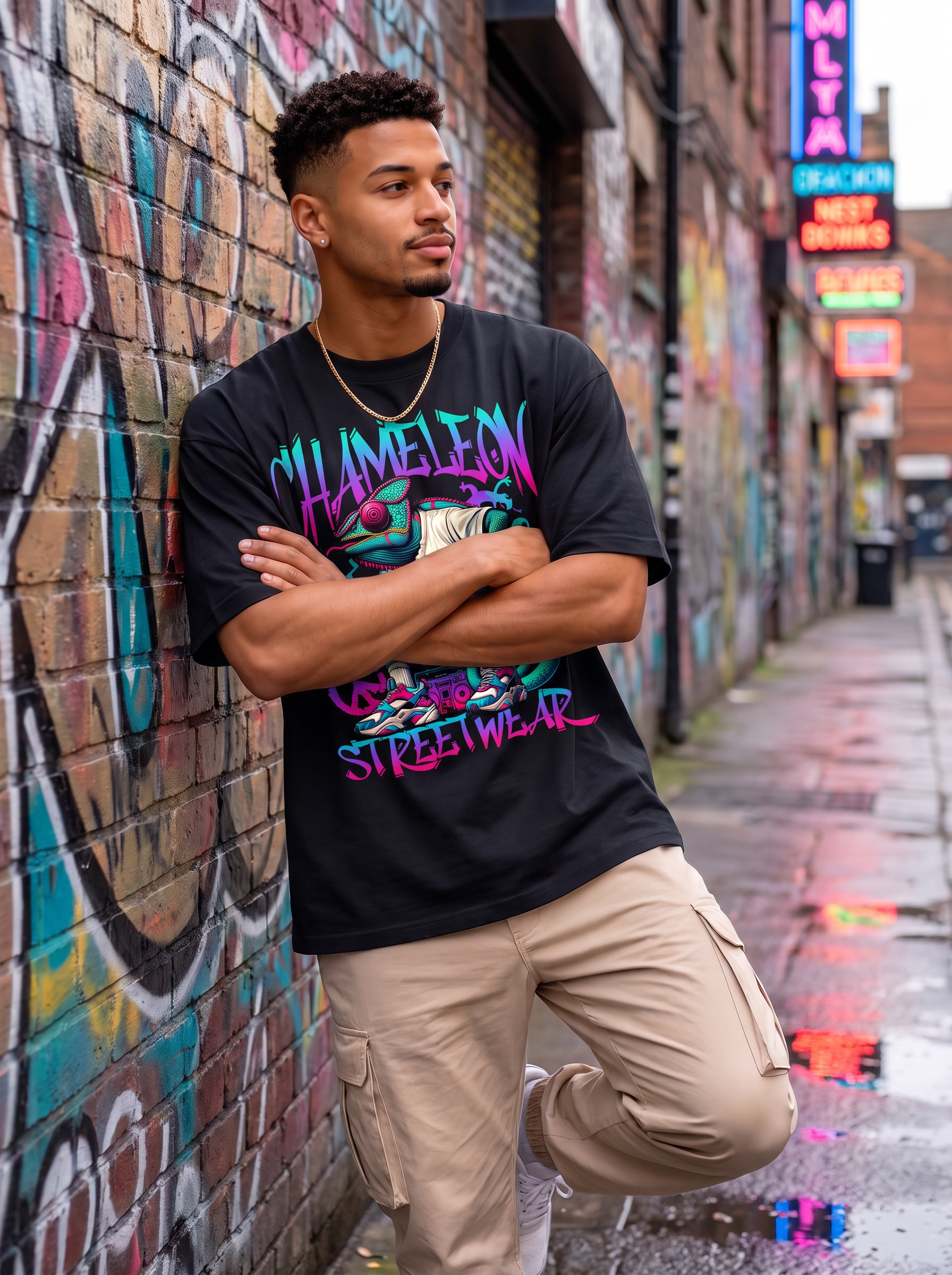 Black Streetwear Printed Oversized T-shirt