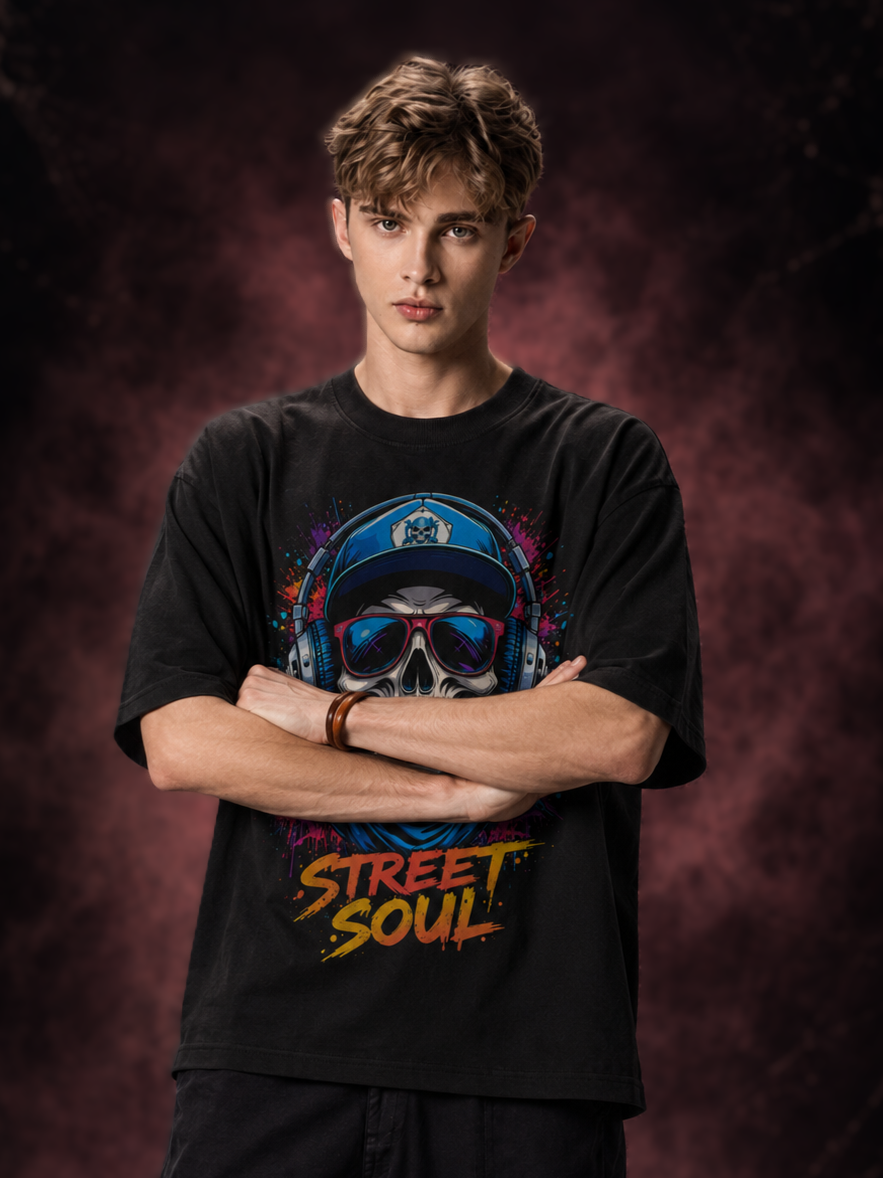 Black Streetwear Printed Oversized T-shirt