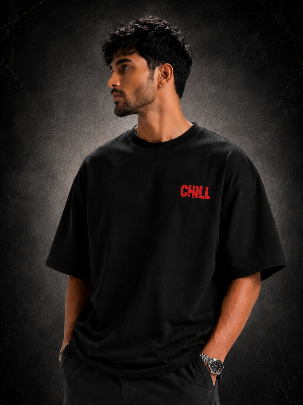 Black Streetwear Printed Oversized T-shirt