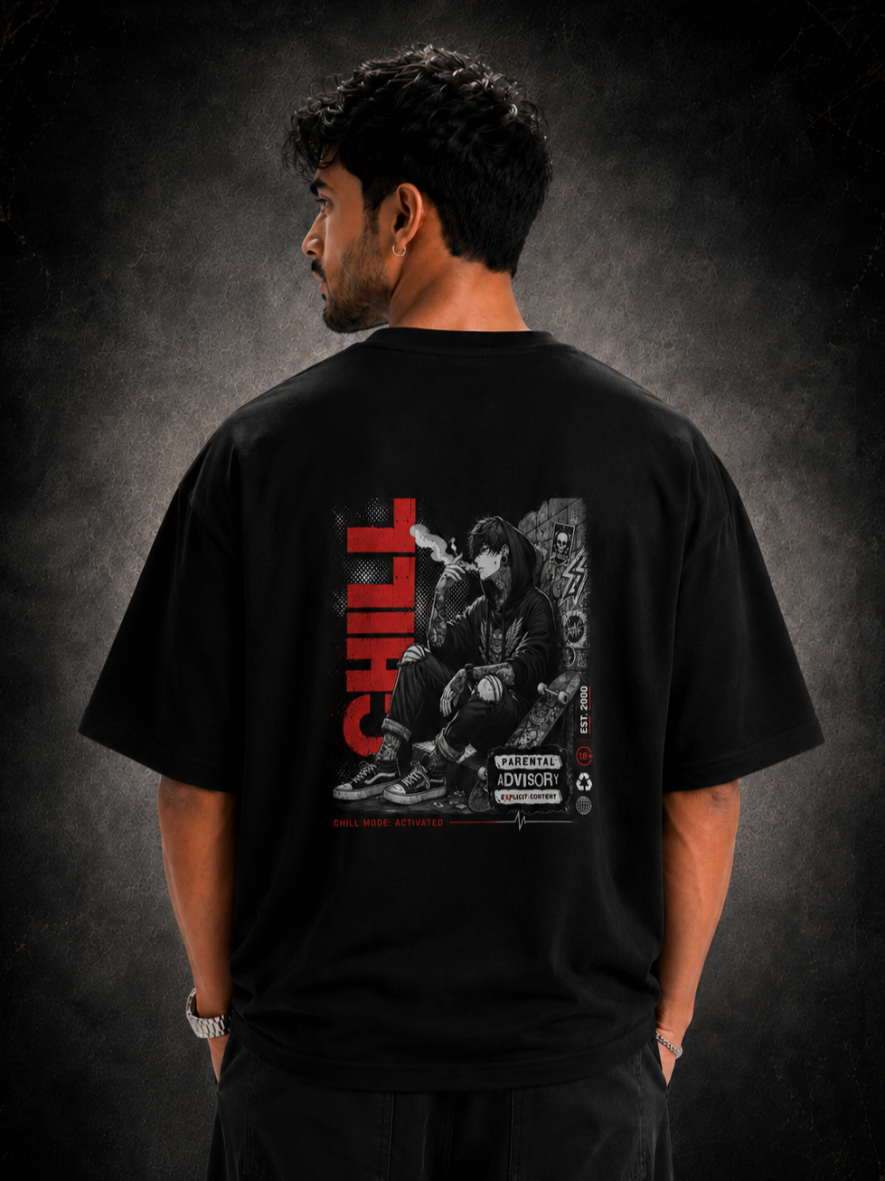 Black Streetwear Printed Oversized T-shirt