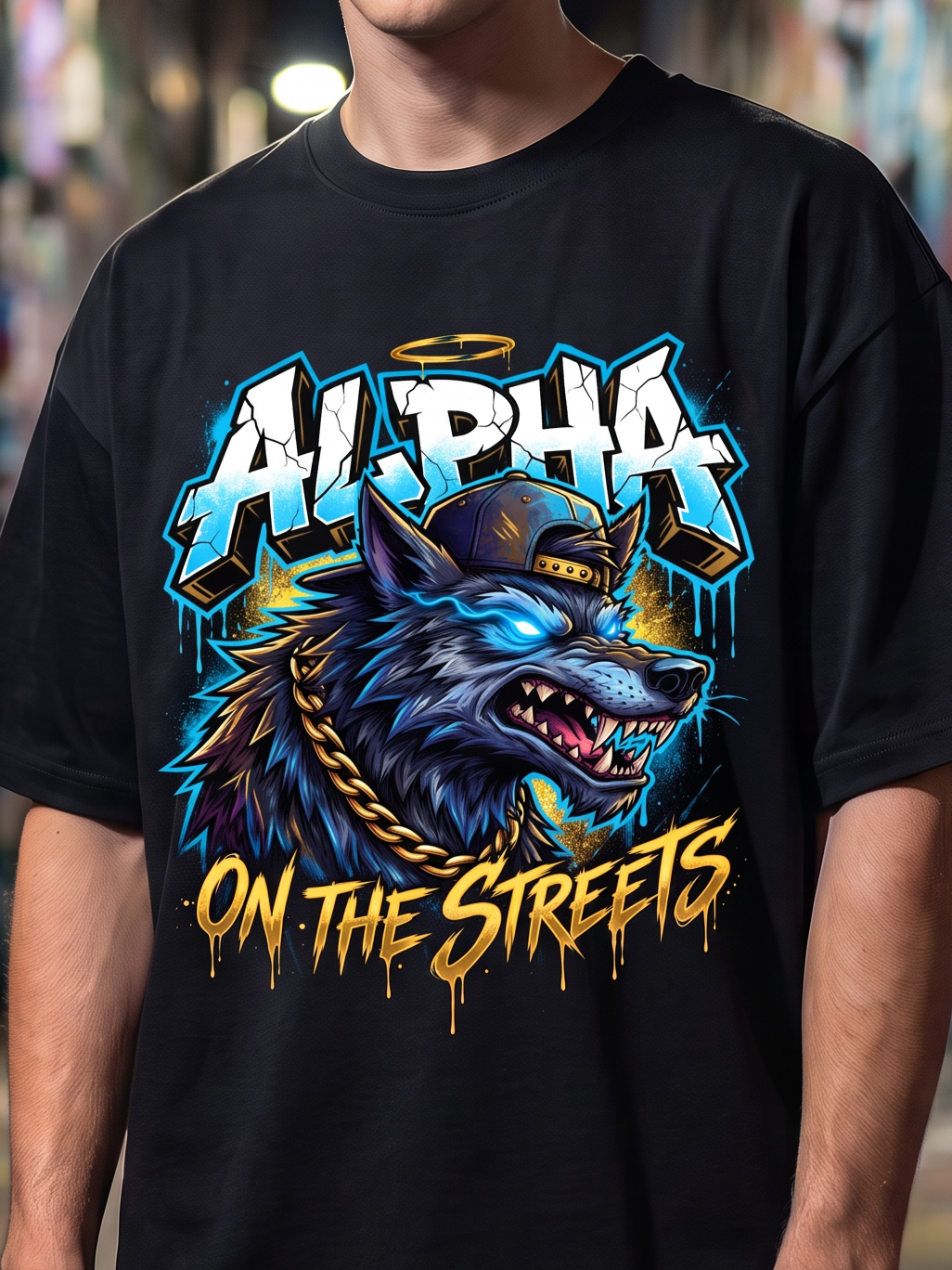 Black Streetwear Printed Oversized T-shirt