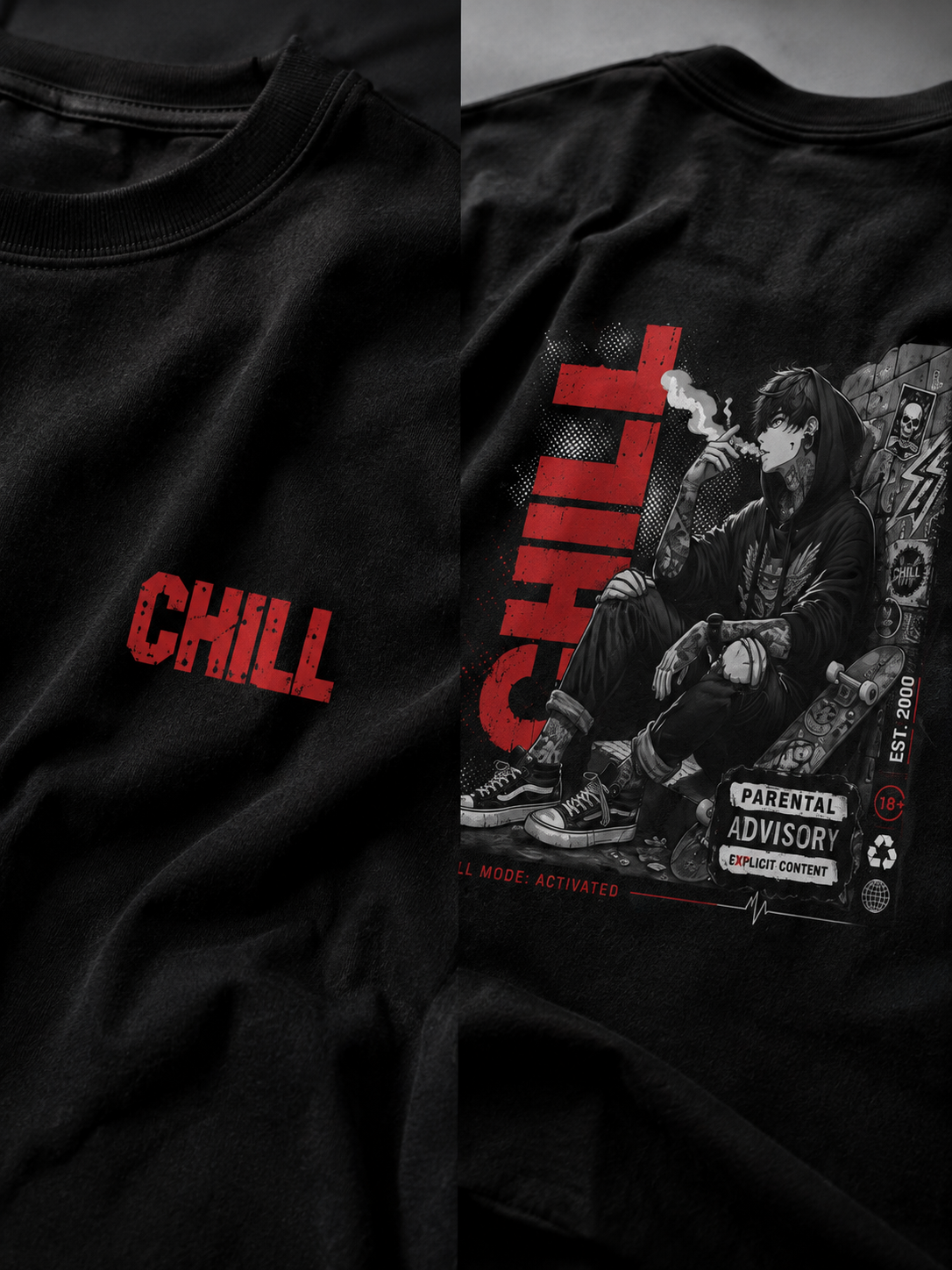 Black Streetwear Printed Oversized T-shirt