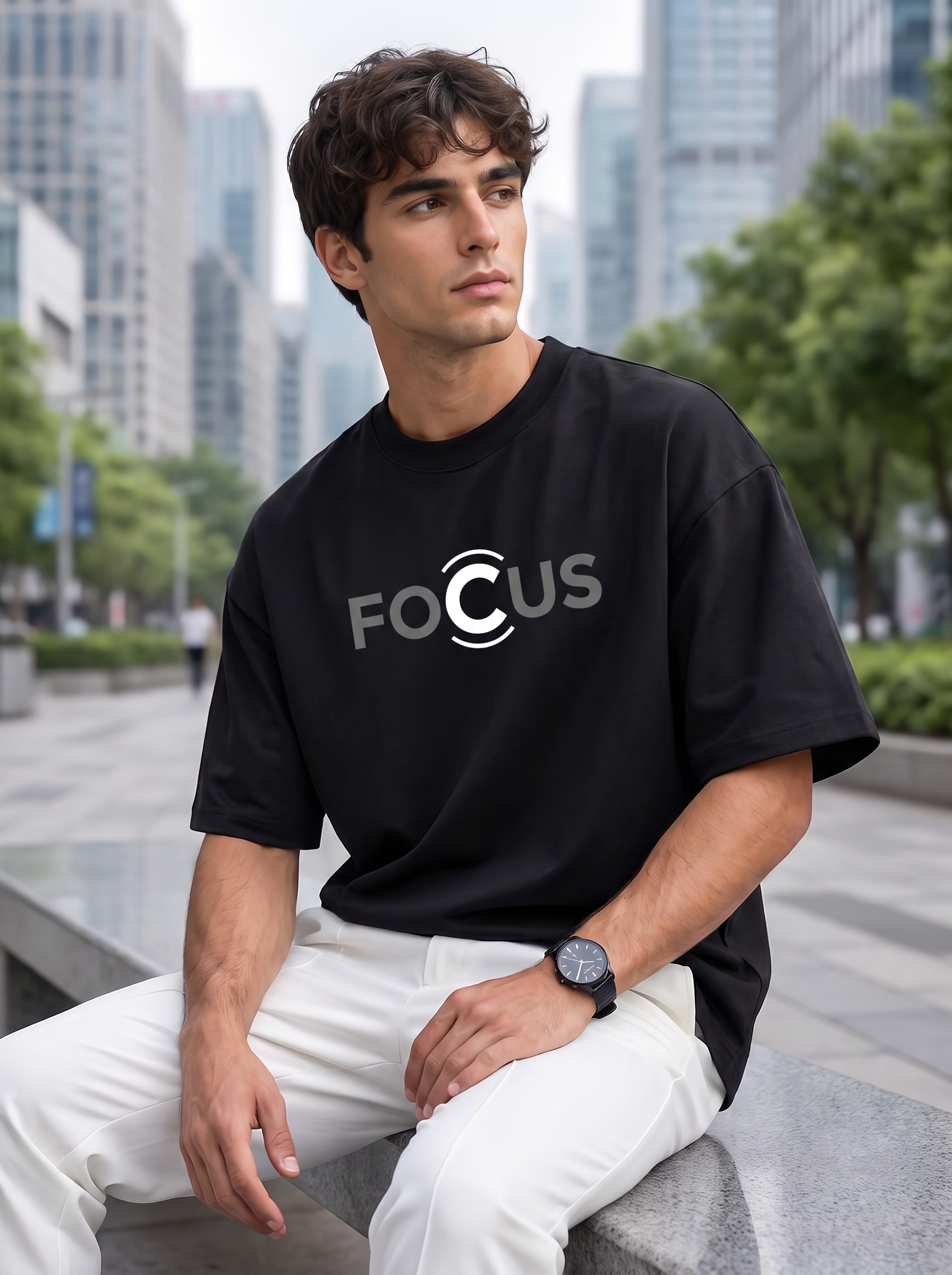 Black Mini Printed Oversized T-shirt