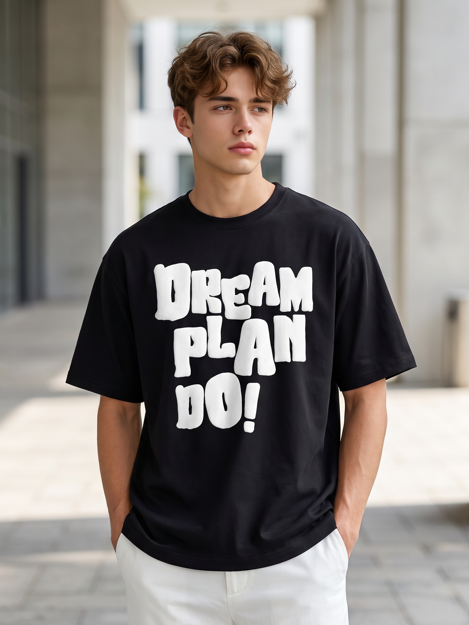 Black Puff Printed Oversized T-shirt