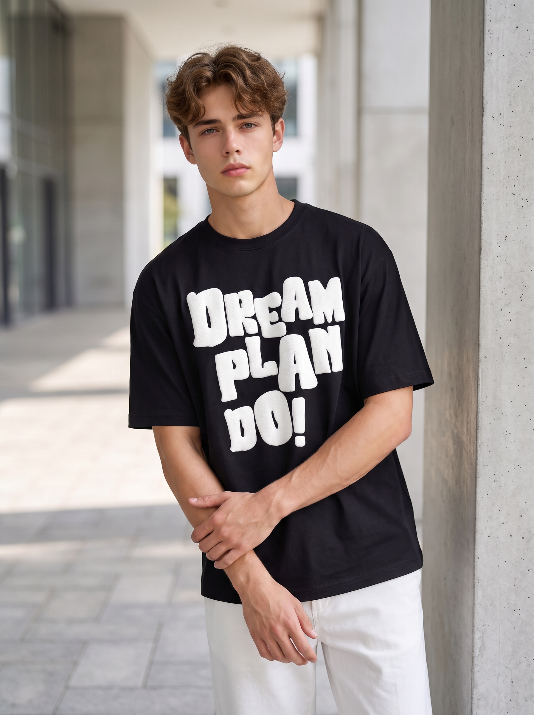 Black Puff Printed Oversized T-shirt