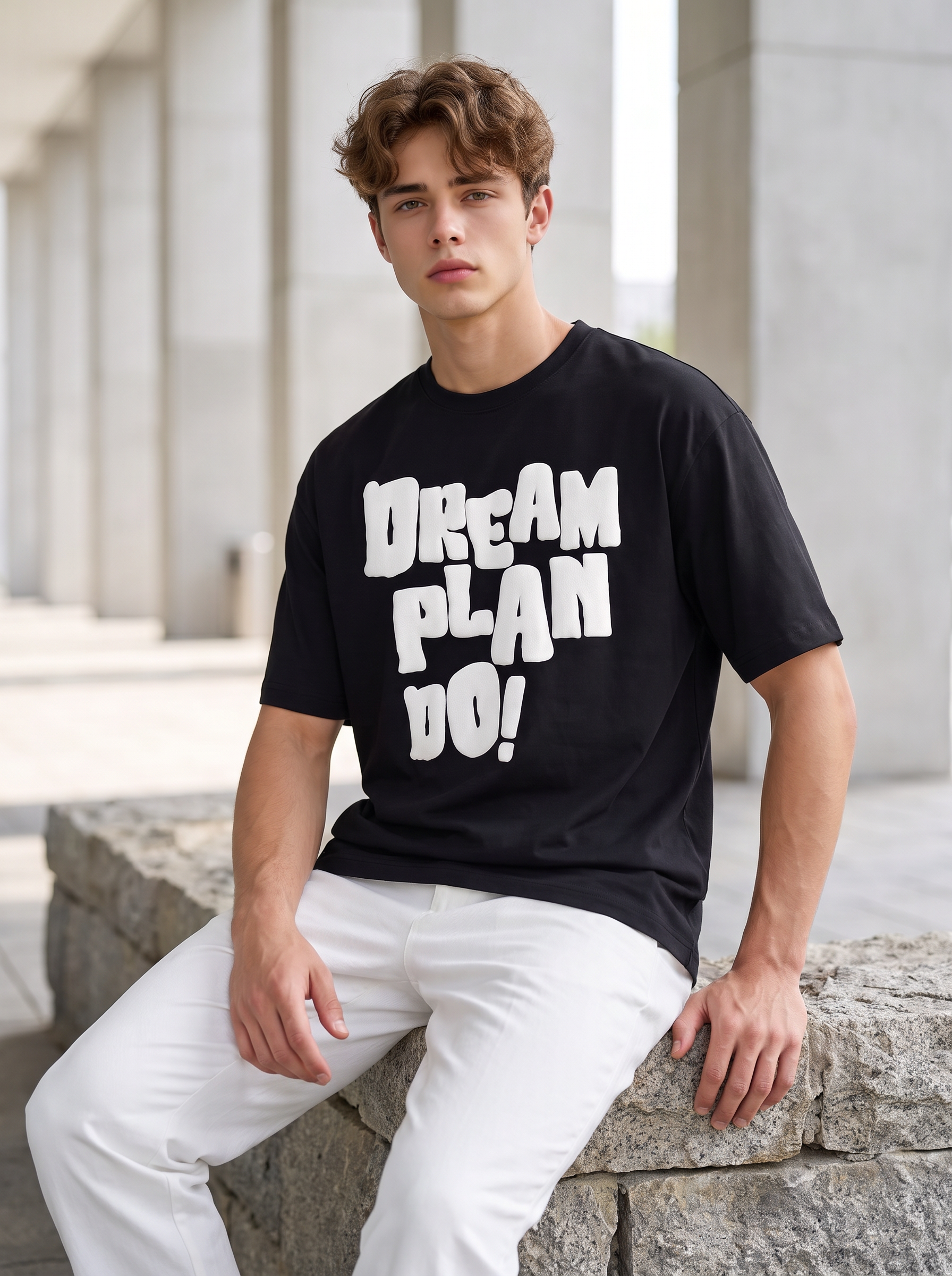 Black Puff Printed Oversized T-shirt