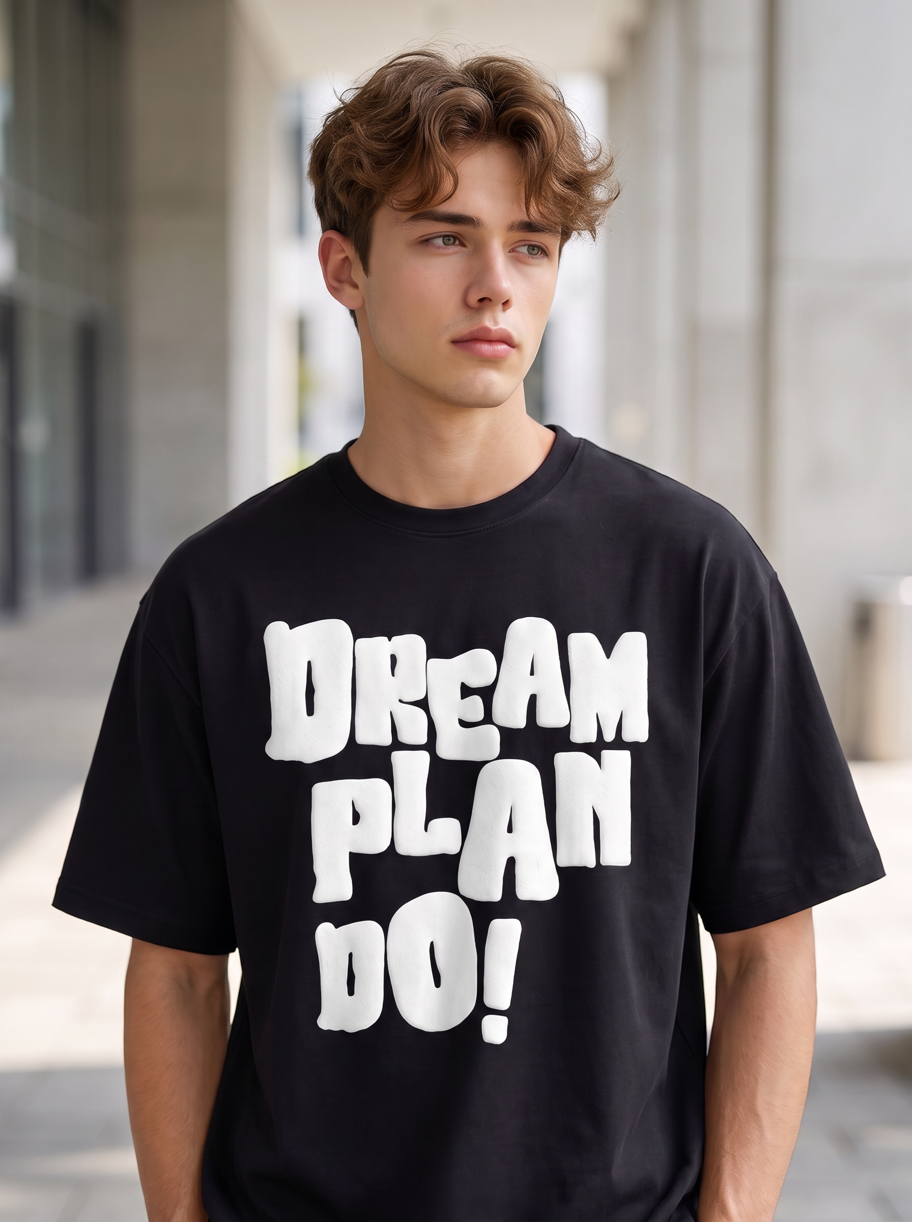 Black Puff Printed Oversized T-shirt