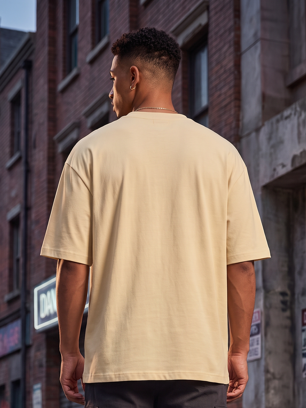 Cream Streetwear Printed Oversized T-shirt