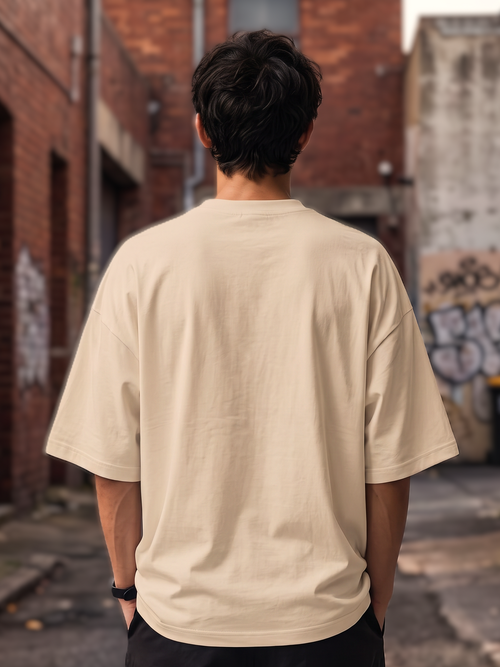 Cream Streetwear Printed Oversized T-shirt