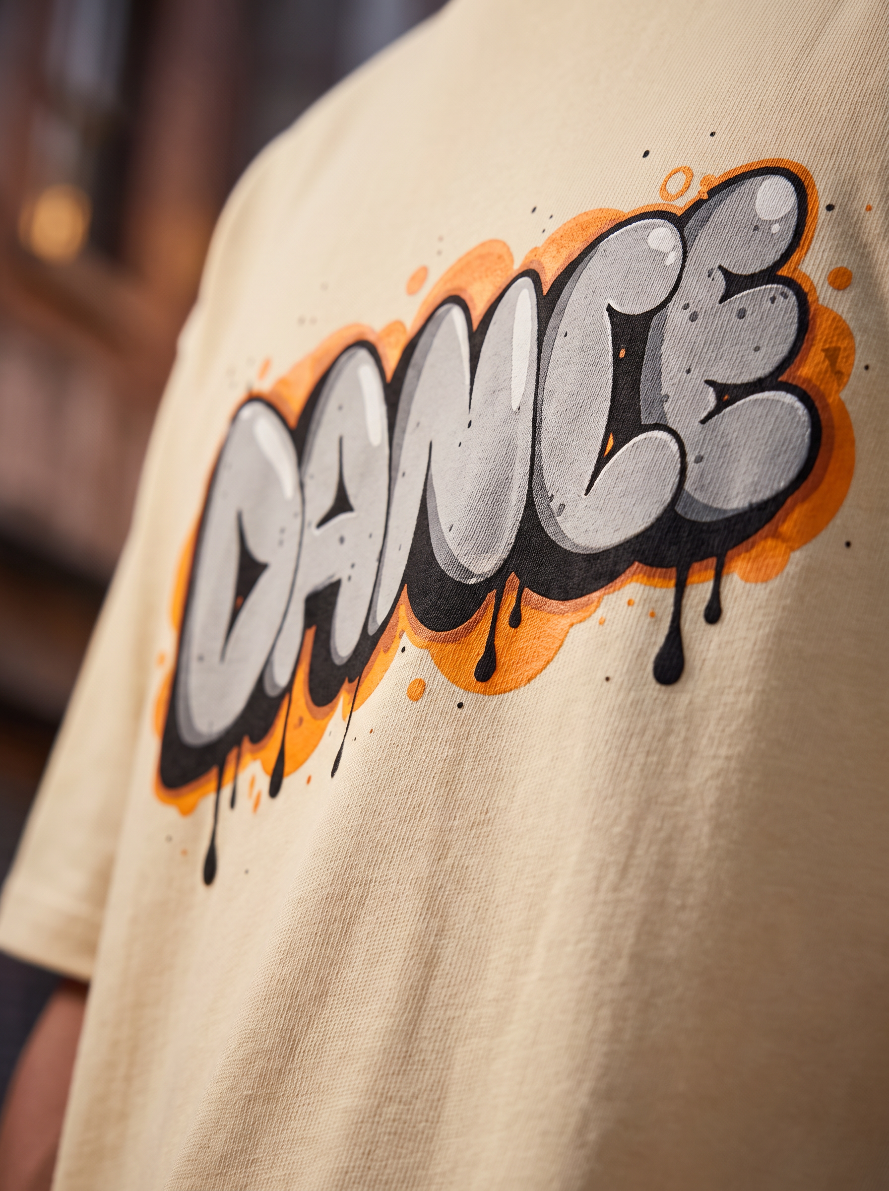 Cream Streetwear Printed Oversized T-shirt
