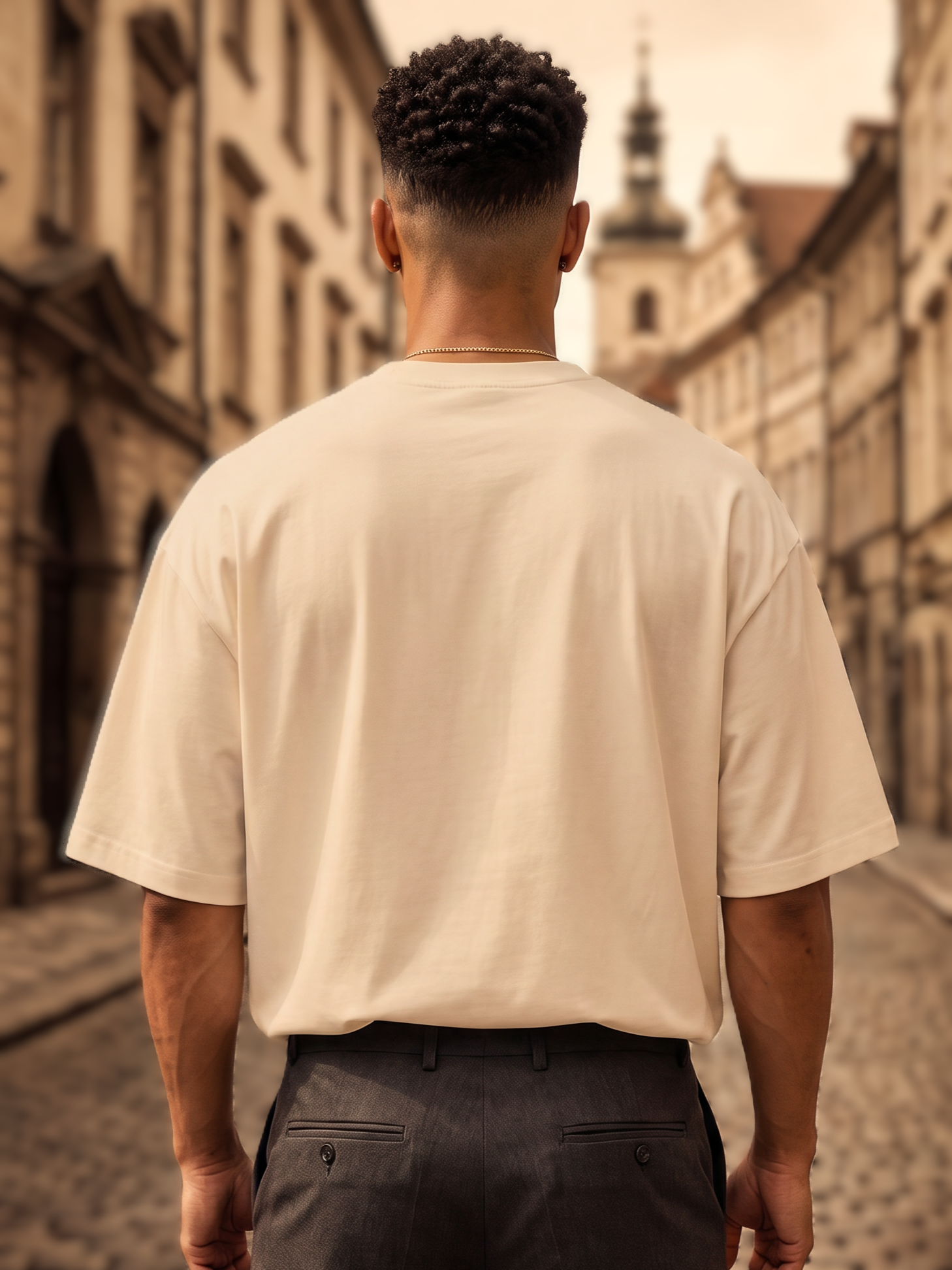 Cream Vintage Printed Oversized T-shirt