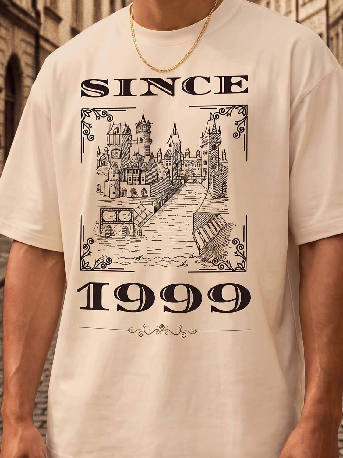 Cream Vintage Printed Oversized T-shirt