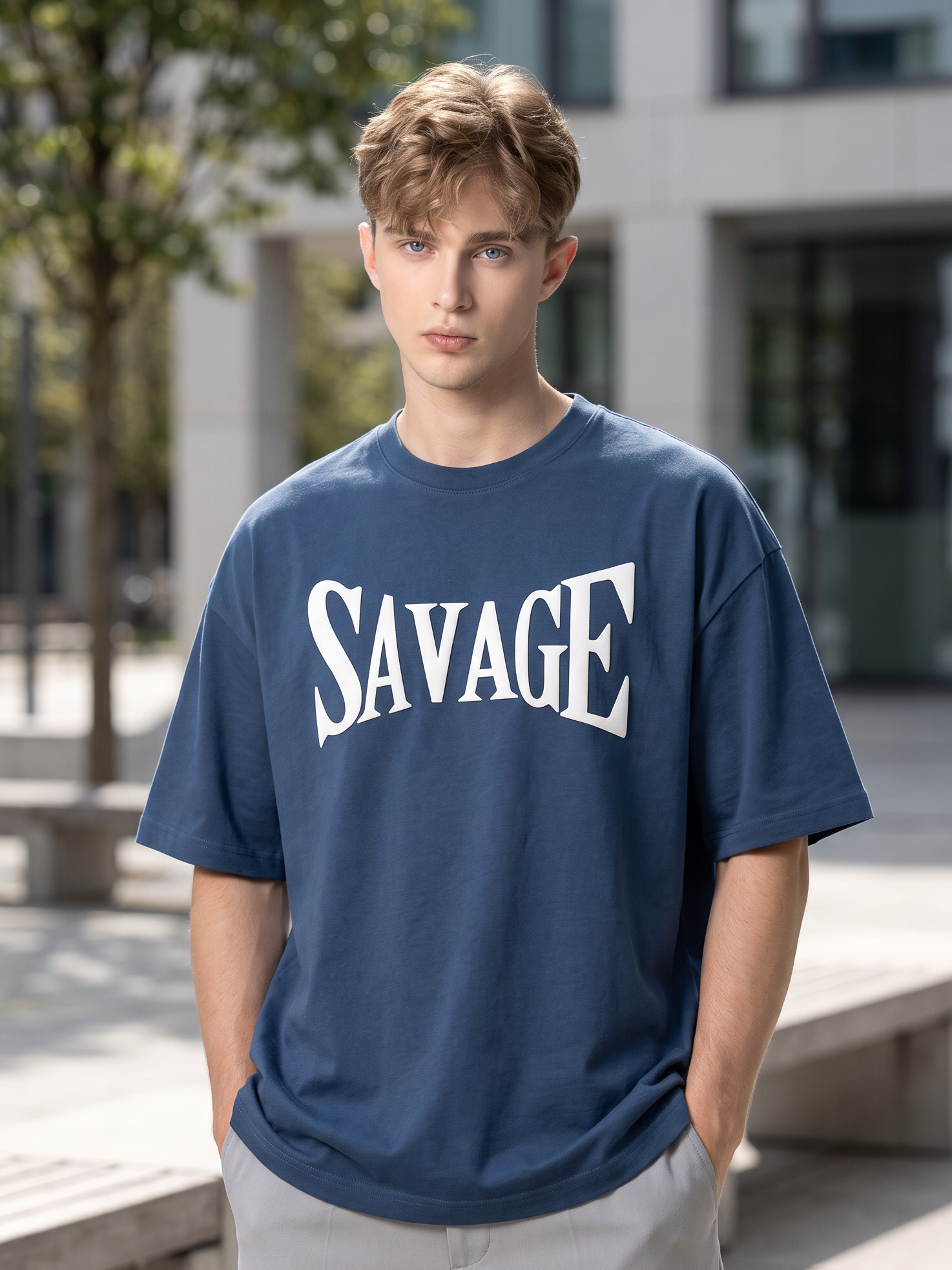 Diesel Blue Puff Printed Oversized T-shirt