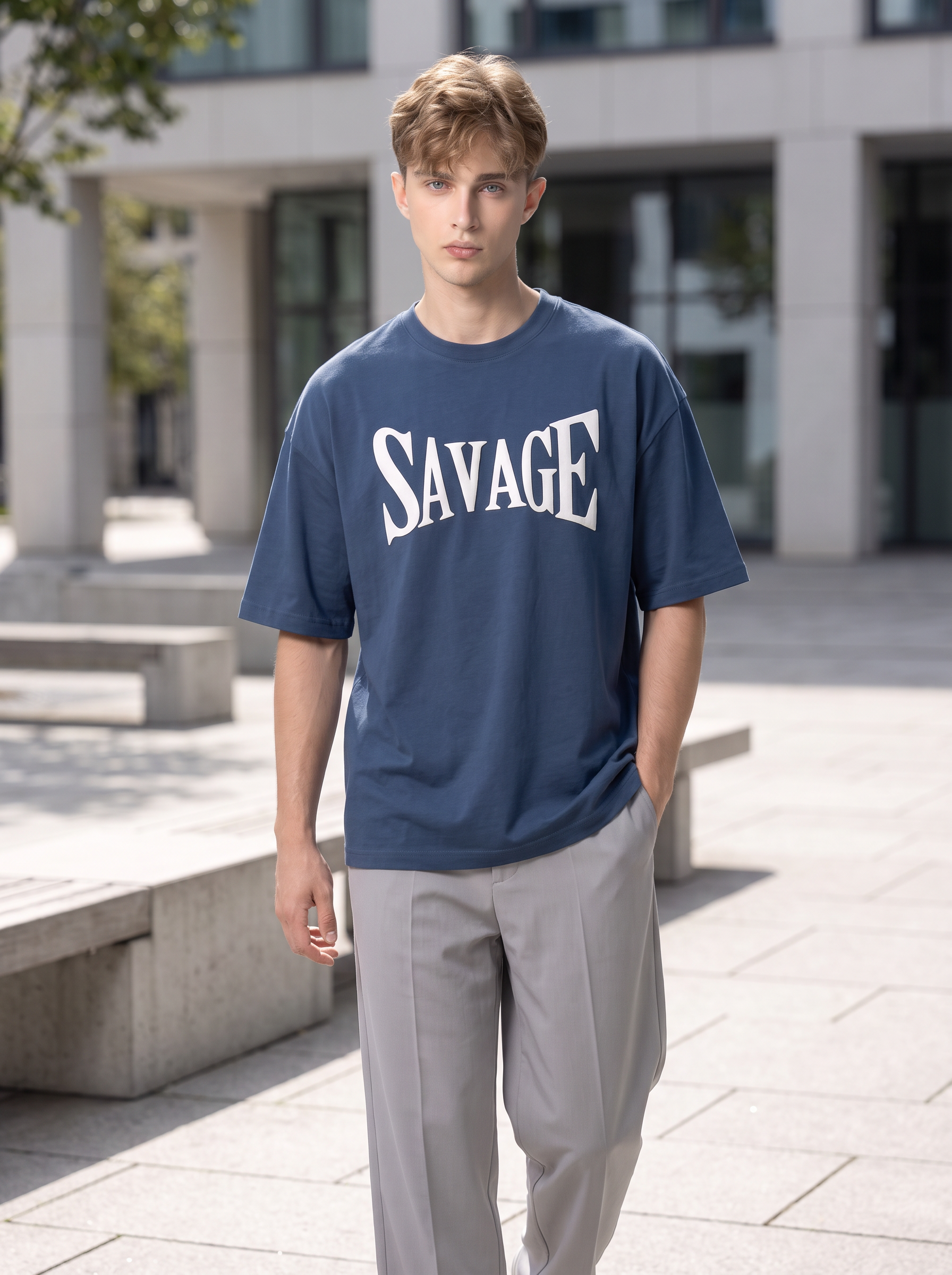 Diesel Blue Puff Printed Oversized T-shirt