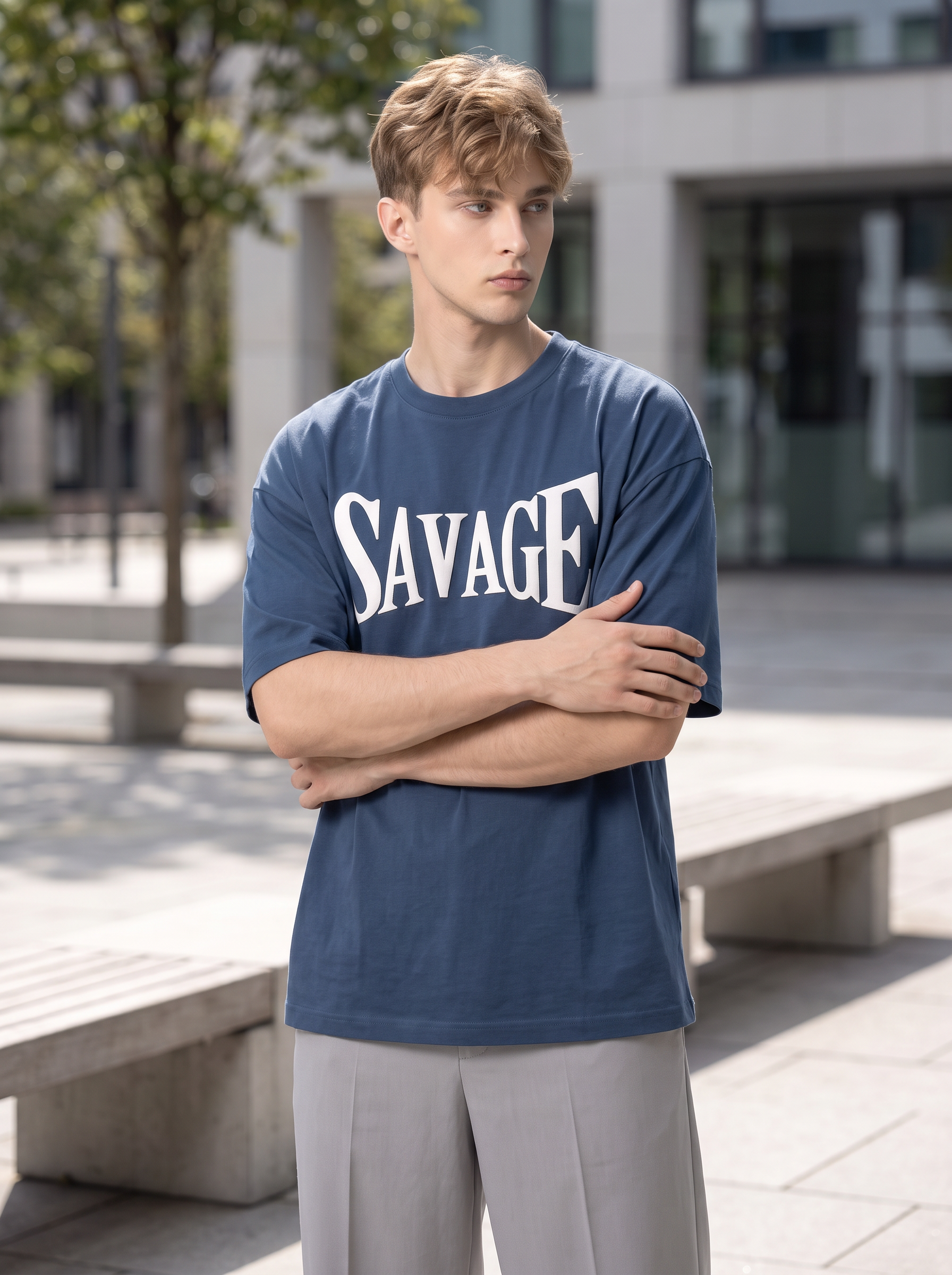 Diesel Blue Puff Printed Oversized T-shirt