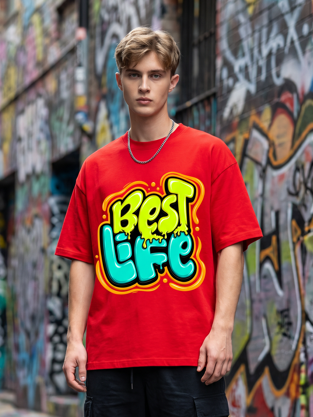 Red Streetwear Printed Oversized T-shirt