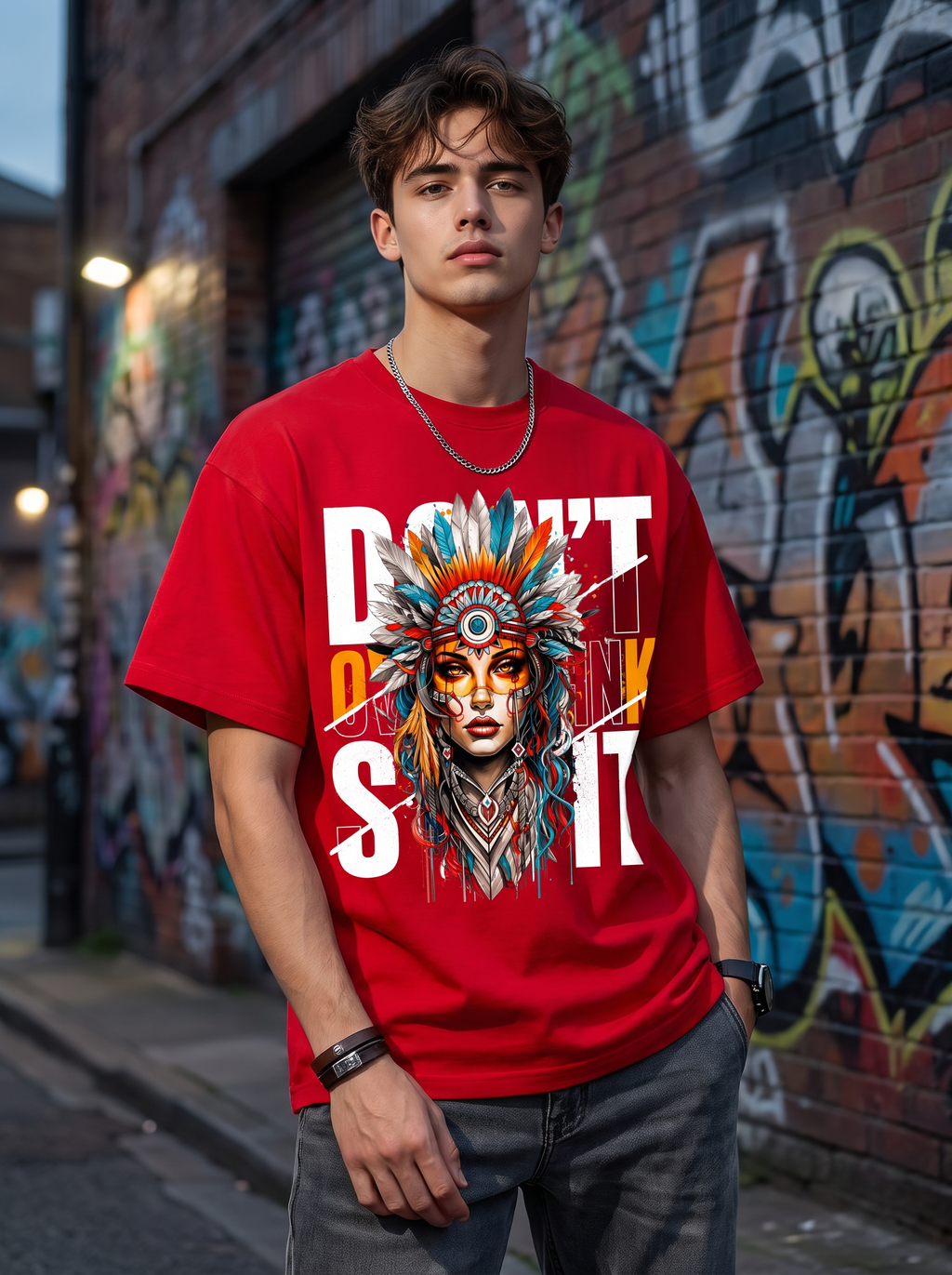 Red Streetwear Printed Oversized T-shirt