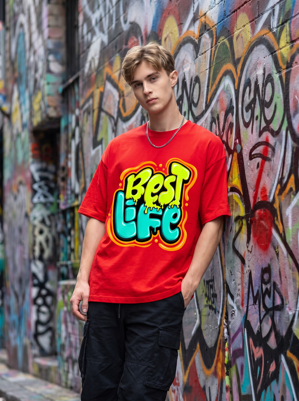 Red Streetwear Printed Oversized T-shirt