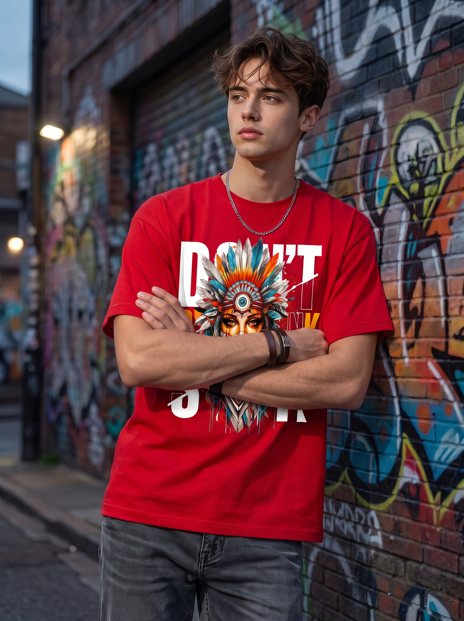 Red Streetwear Printed Oversized T-shirt