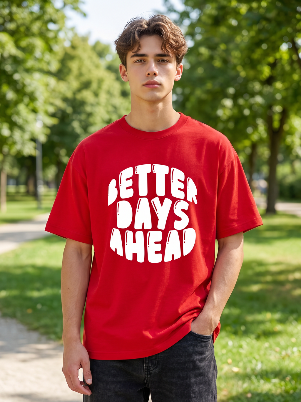 Red Puff Printed Oversized T-shirt