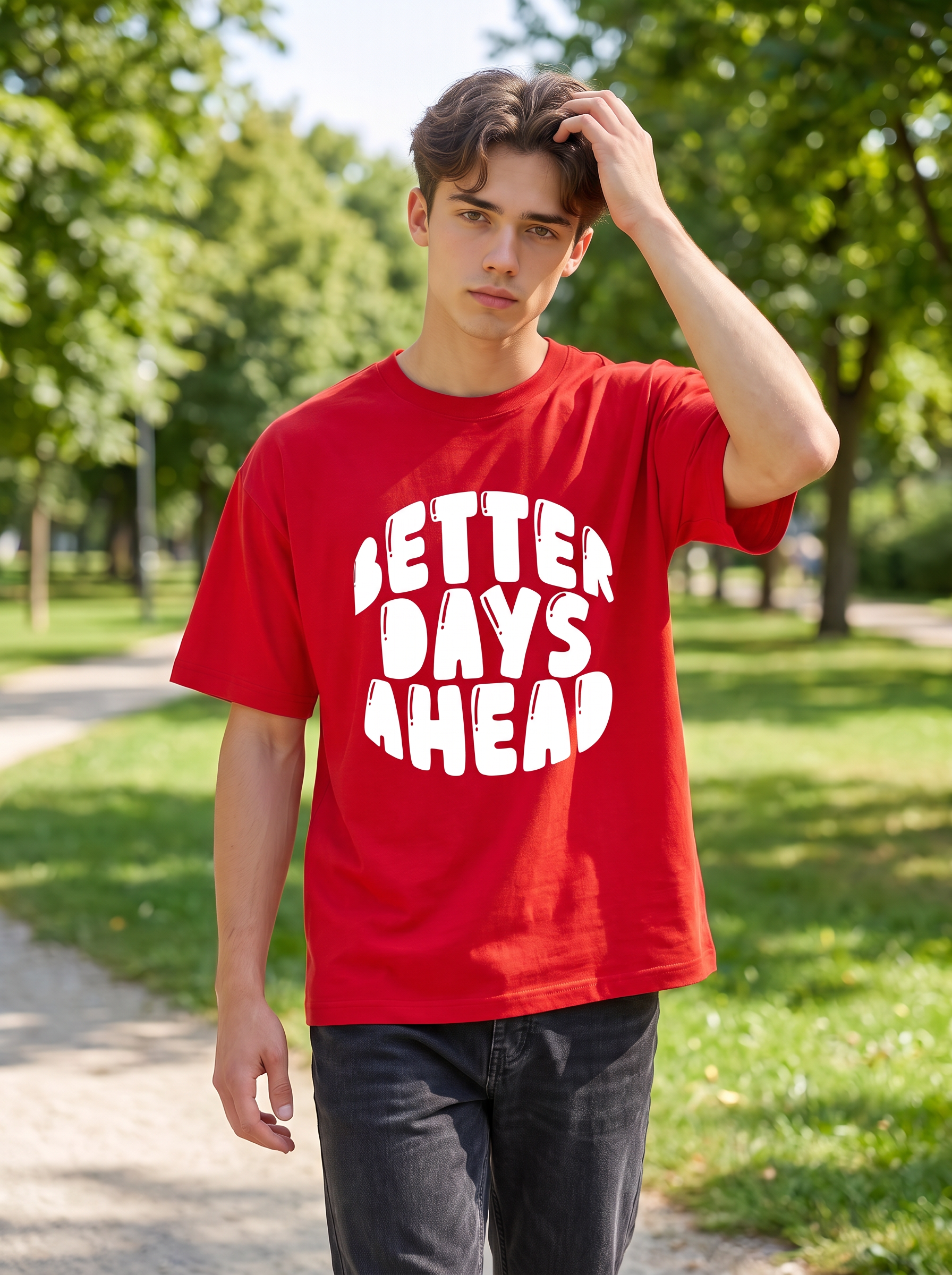 Red Puff Printed Oversized T-shirt
