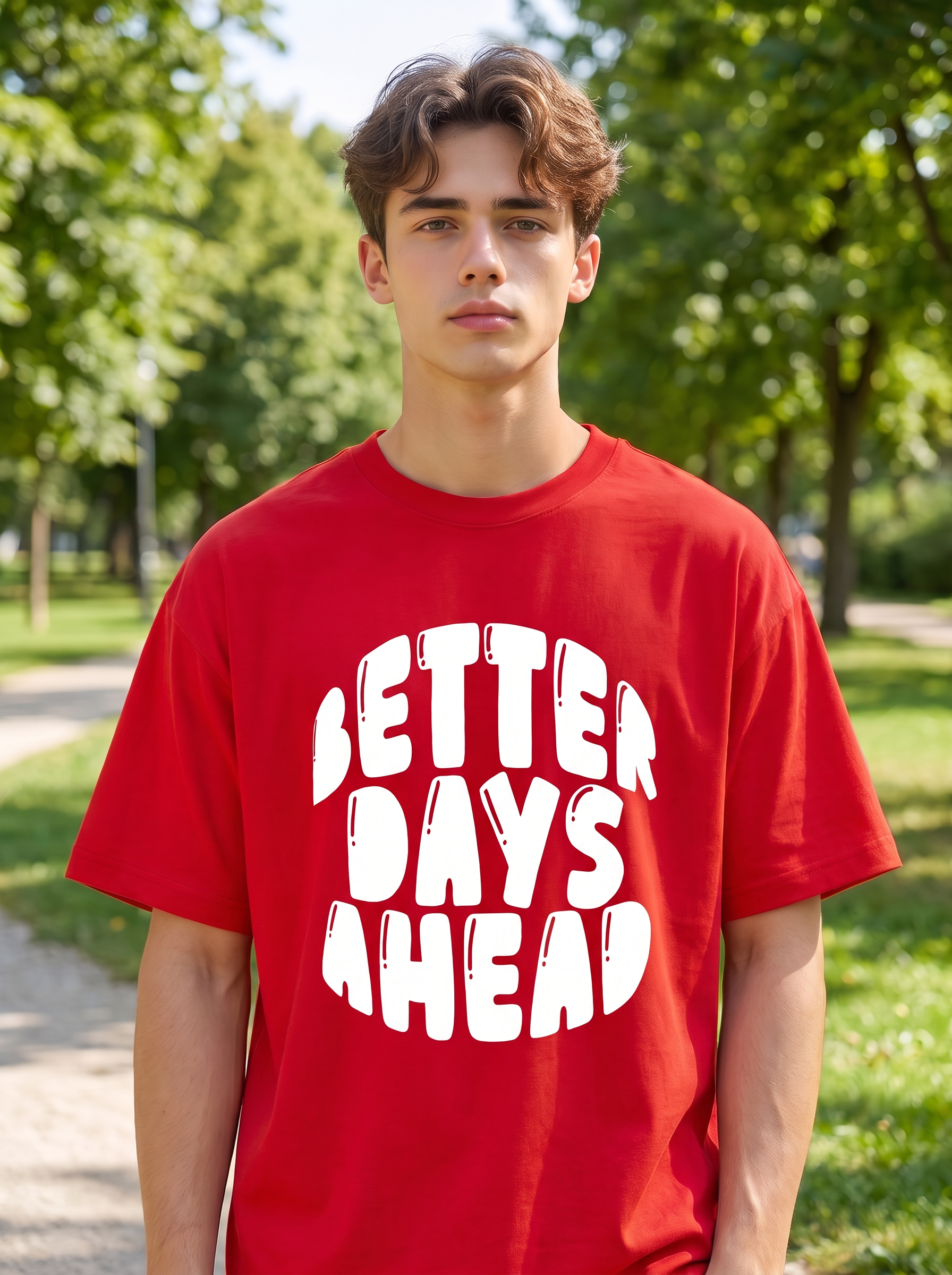 Red Puff Printed Oversized T-shirt