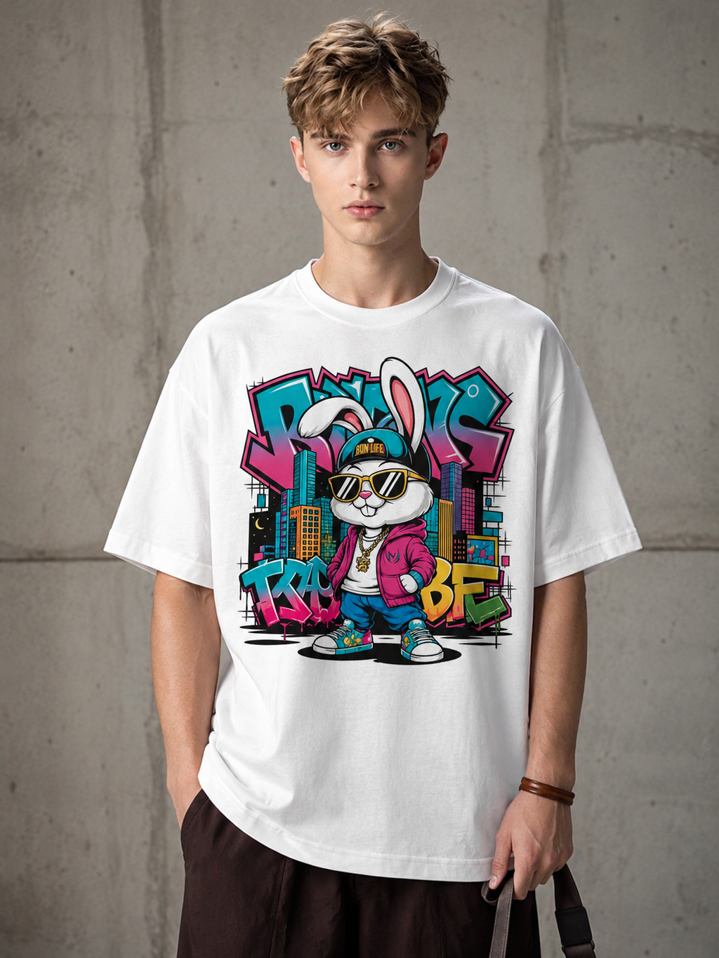 White Streetwear Printed Oversized T-shirt
