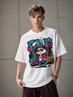 White Streetwear Printed Oversized T-shirt
