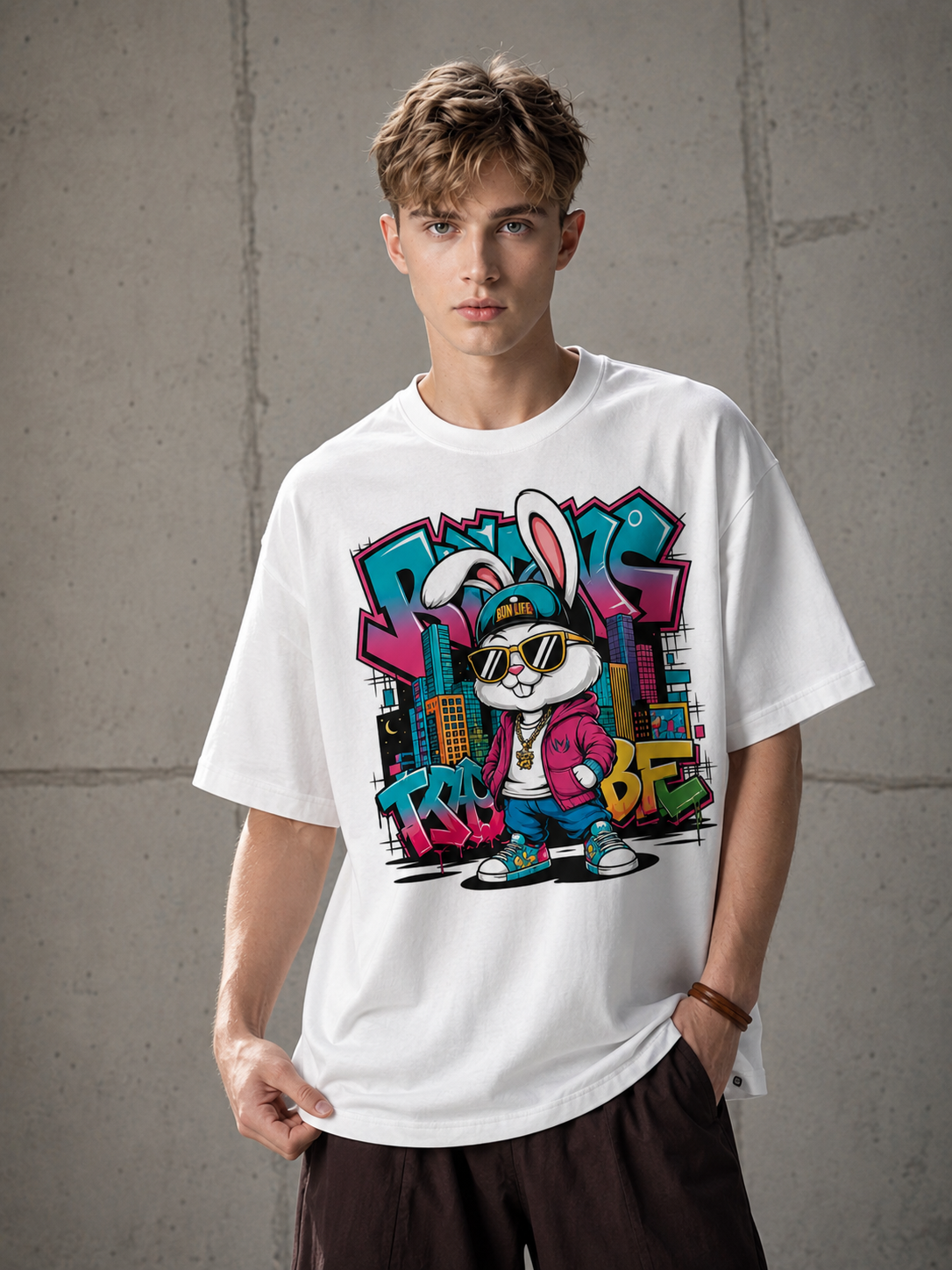 White Streetwear Printed Oversized T-shirt